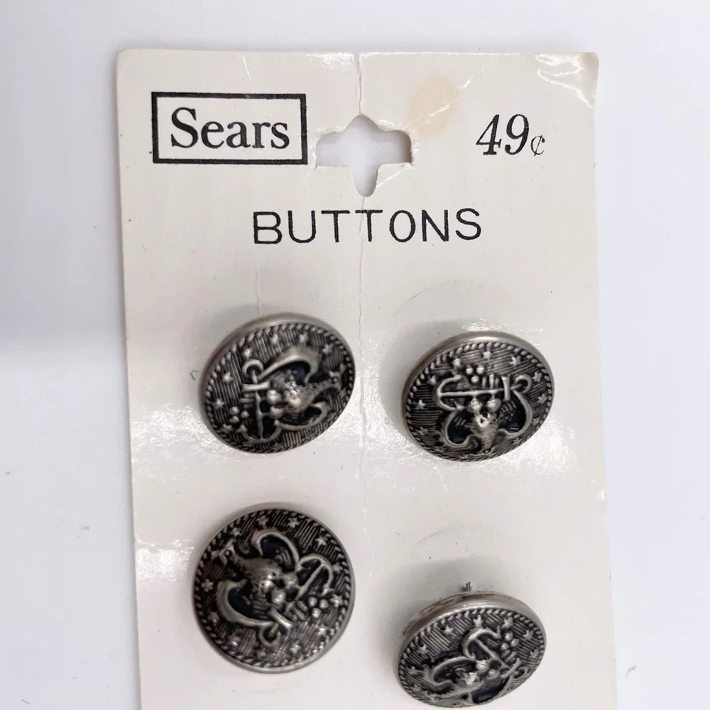 Vintage Set of 9 Buttons Royal Crown Crest Pewter Silver Multipack Lansing Sears